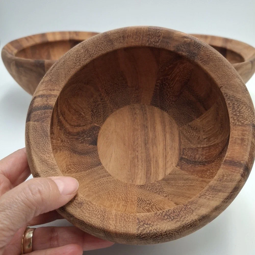 Ironwood Gourmet Acacia Wood Salad Bowl Set 2 Nesting Wooden Rustic Kitchen